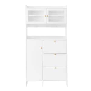 39.20 in. W x 7.00 in. D x 82.00 in. H White Linen Cabinet with 3 Flip Drawers and Tempered Glass Doors