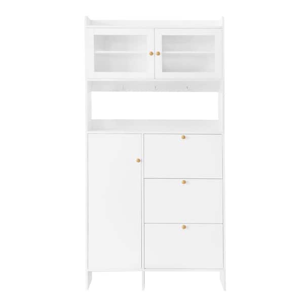 Unbranded 39.20 in. W x 7.00 in. D x 82.00 in. H White Linen Cabinet with 3 Flip Drawers and Tempered Glass Doors