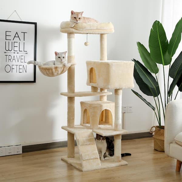Cat Tree 56 in. Cat Tower for Multiple Cats with Super Large Perch Double Condo Hammock and Scratching Post