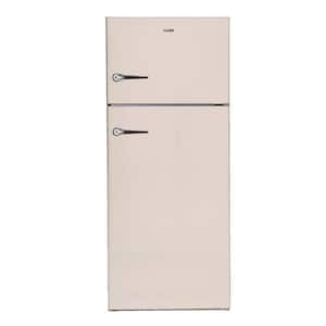 30 in. 14 cu. ft. 110V Retro Refrigerator 4 cu. ft. Frost Free Top Mount Freezer with Ice Maker in Cream with Handle