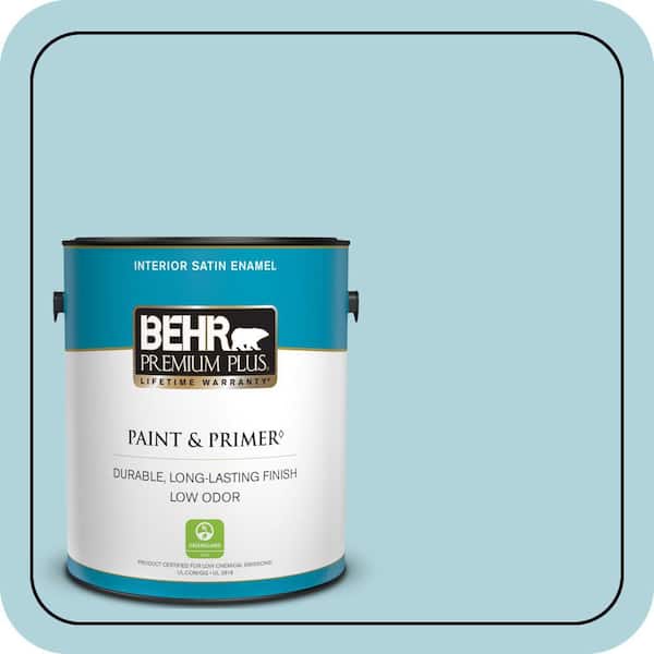 BEHR PREMIUM PLUS 1 gal. #520E-2 Tropical Breeze Satin Enamel Low Odor Interior Paint & Primer