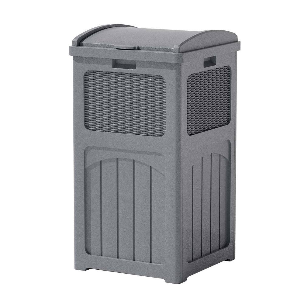 Patiowell 36 gal. Resin Outdoor Trash Can, Plastic Deck Box in Gray ...