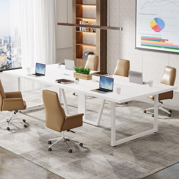 BYBLIGHT Moronia 94.5 in. Rectangle White Wood Computer Desk for
