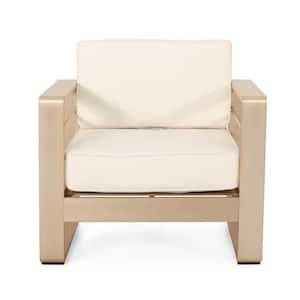 Maya Bay Gold Removable Cushion Aluminum Outdoor Lounge Chair with White Cushion