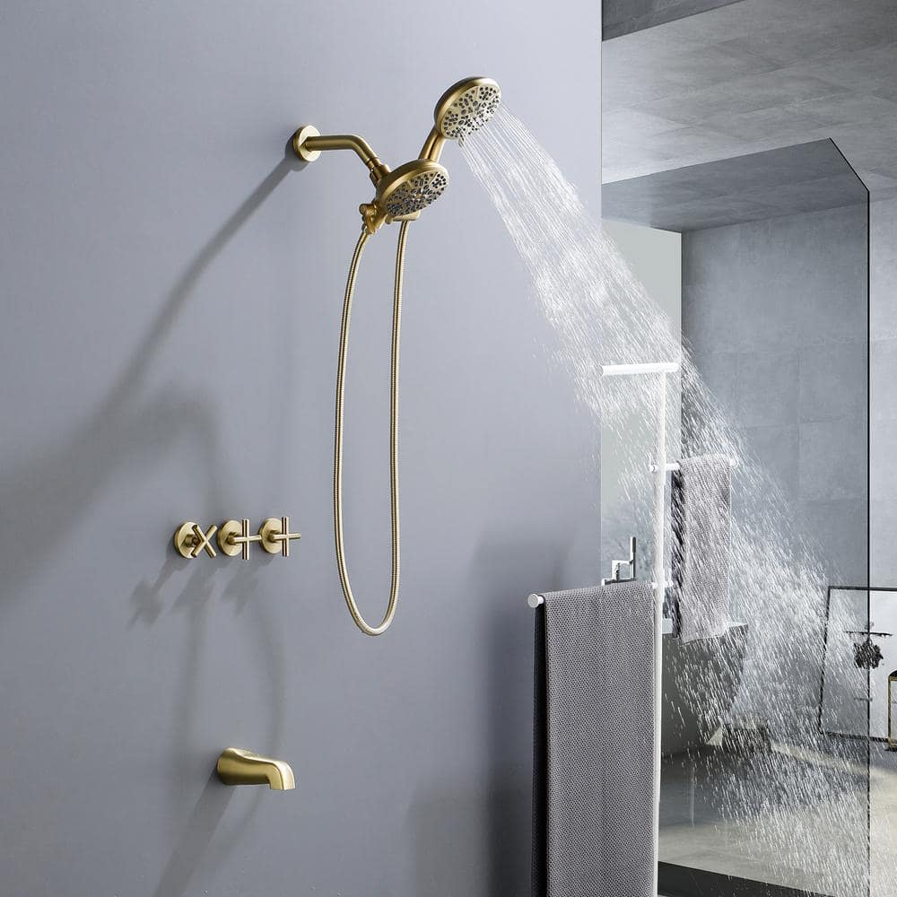 Brushed Gold Triple Handle Multi-Head Wall Mounted Shower System
