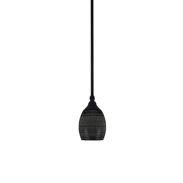Unbranded Sparta 1-Light Matte Black Stem Mini Pendant Light with Black Matrix Glass Shade