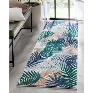 Leona Sonoran Botanical Abstract Leaves Green 2 ft. 3 in. x 7 ft. 3 in. Runner Area Rug