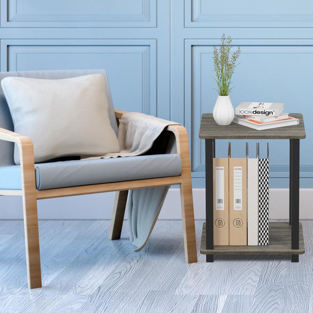 Modern French Oak Black Square Wood End Table Set