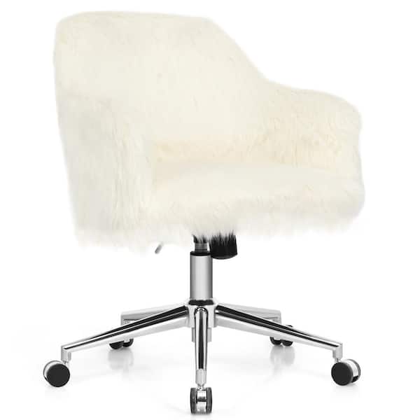 Costway White Faux Fur Swivel Office, White Computer Chair With Arms