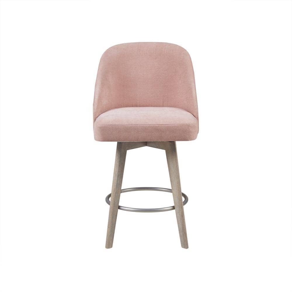 Pearce Elegant Pink Swivel Counter Stool with Reclaimed Grey Wood Legs