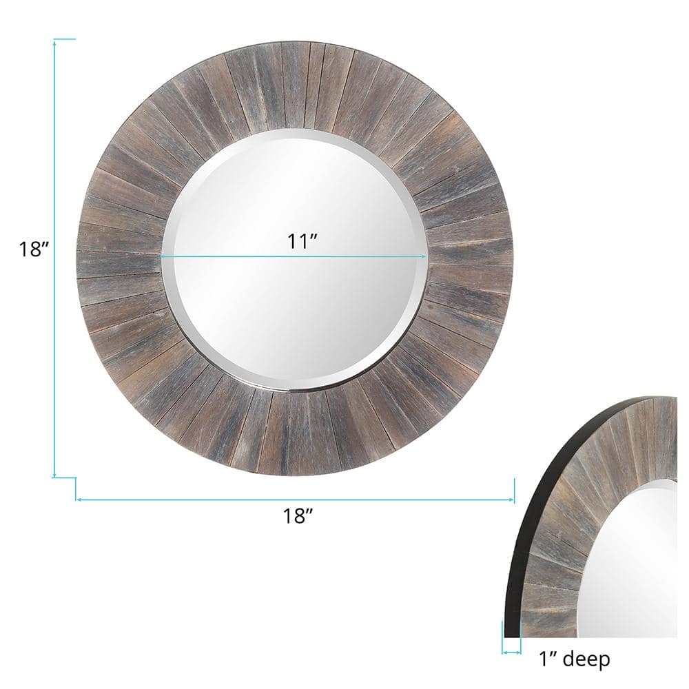 Small Round Gray Rustic Wood Wall Mirror with Beveled Glass