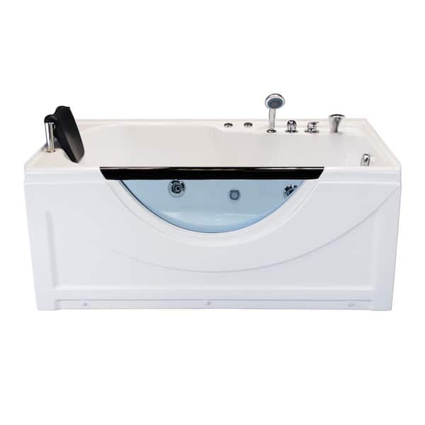 Homeward Bath Lexi 59.50 in L x 34.5 in. W Right Hand Drain Rectangular Alcove Whirlpool Bathtub in White with In-line Heater