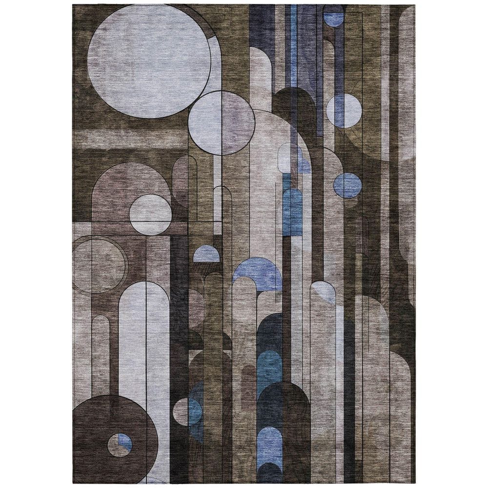 Brown Rectangular Machine Washable Synthetic Area Rug 3' x 5'