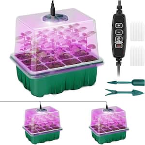 Seed Starter Tray with 8 LED Grow Lights and Humidity Domes for Greenhouse Planting Kit 2-Pack Adjustable Brightness