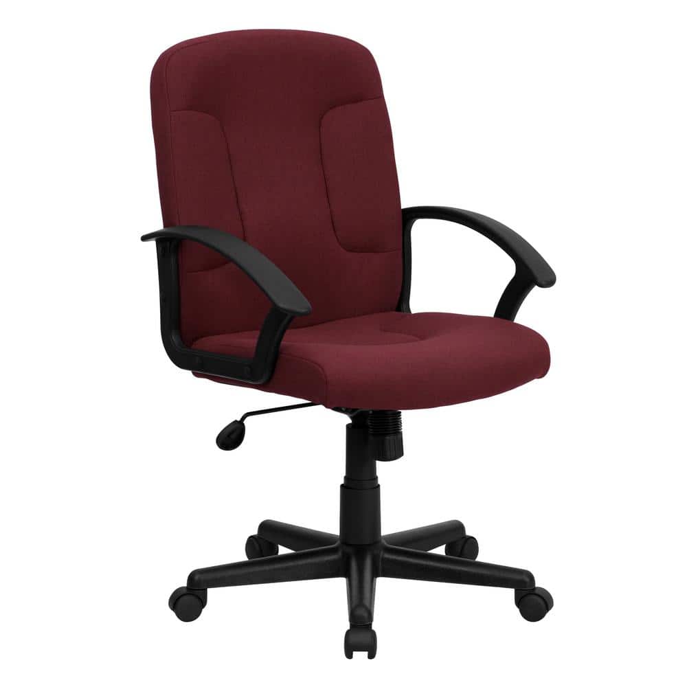 Burgundy Fabric Swivel Task Chair with Fixed Nylon Arms