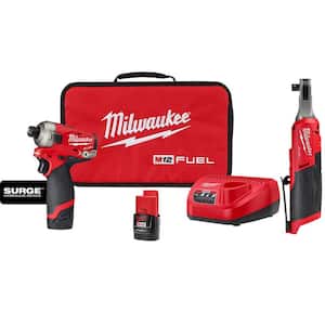 M12 FUEL 12V Lithium-Ion Cordless SURGE 1/4 in. Hex Impact Driver and M12 FUEL High Speed 3/8 in. Ratchet Combo Kit