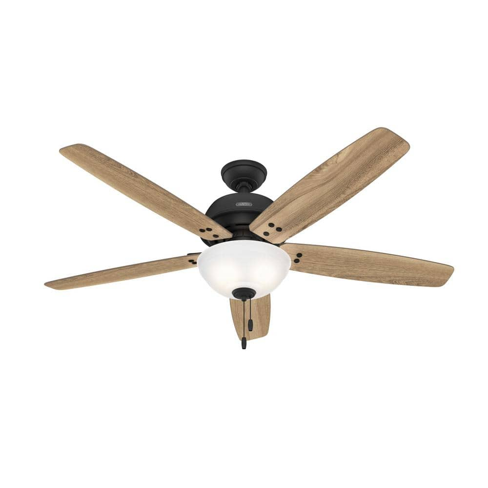 60" Reveille Ceiling Fan with Light Kit and Pull Chain (Includes LED Light Bulb) Matte Black - Hunter Fan: ETL Listed, 5-Blade, Transitional Style