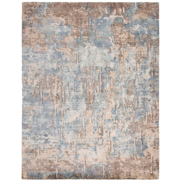 Mirage 9 ft. x 12 ft. Blue/Taupe Distressed Marble Area Rug