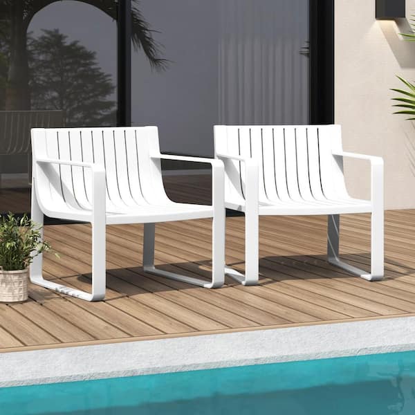 Costway Patio Chairs Weather-Resistant Plastic Outdoor Dining Chair in White (Set of 2)