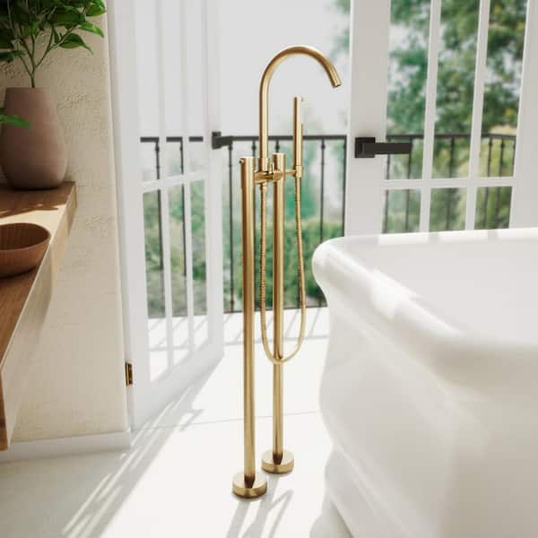 Caribbean Single-Handle Freestanding Tub Faucet with Handshower in Brass