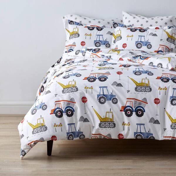 Company Kids By The Company Store Construction Zone 4 Piece Multicolored Graphic 200 Thread Count Organic Cotton Percale Full Sheet Set 30336l F Multi The Home Depot