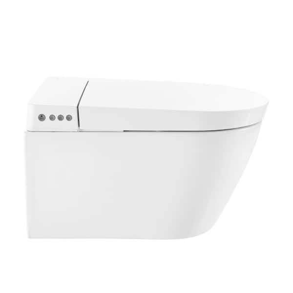 Pur Smart Wall-Hung Elongated Smart Toilet with Bidet, 1.1/1.6 GPF Dual Flush, Glossy White with Matte White Actuator