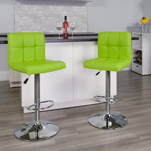 34 in. Adjustable Height Green Cushioned Bar Stool