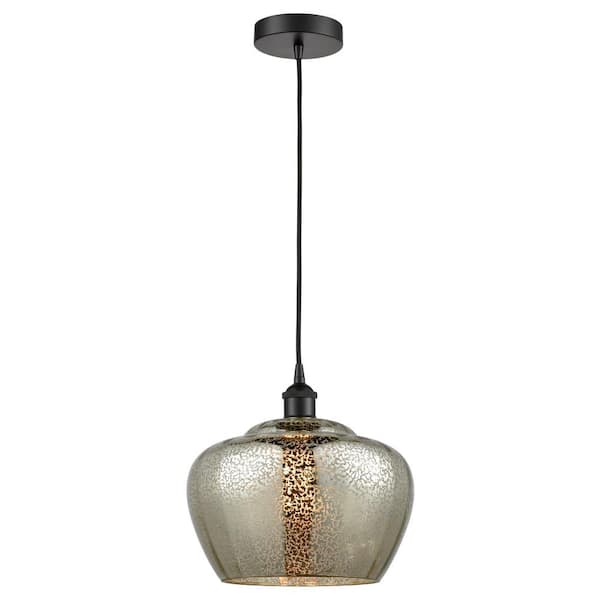 Fenton 60-Watt 1-Light Matte Black Standard Mini Pendant Light with Mercury Glass, No Bulbs Included