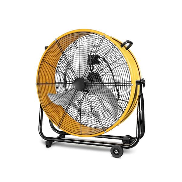 24 in. 3-Speeds Heavy Duty Metal Circulation Drum Fan in Yellow for Industrial, Commercial, Residential, Shop