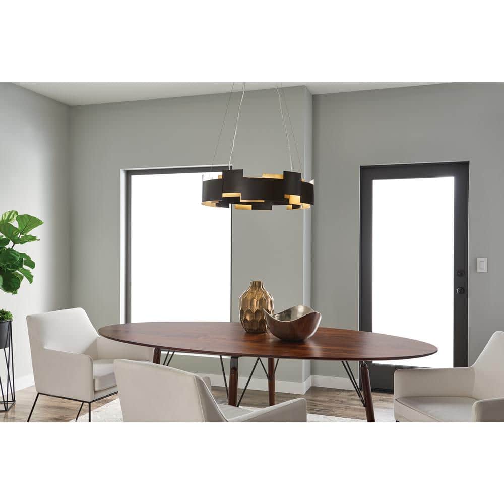Satin Nickel 26.5" Modern LED Drum Pendant with Black Shade