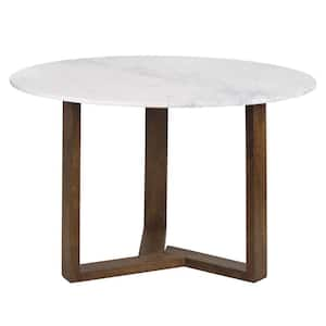 Fina White and Natural Brown Genuine Marble 48 in. Sled Dining Table Seats 4