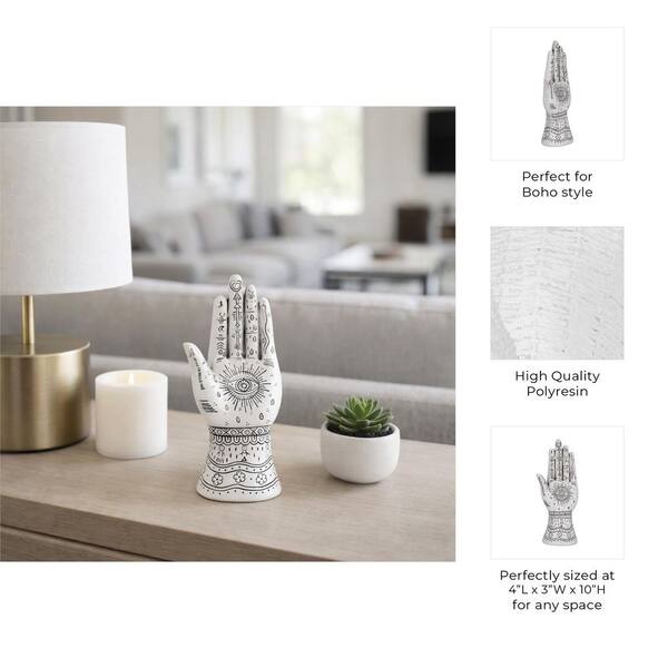 Liv & Skye White 10 in. Resin Tattoo Hand Sculpture 18106-02 - The