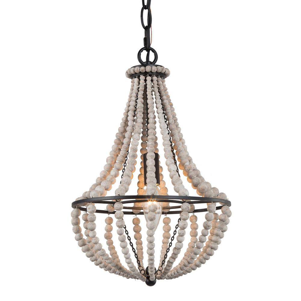 Farmhouse 40 Watt 1-Light Black Empire Pendant Light with Distressed White 