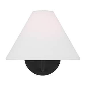 Burke 1-Light Midnight Black Wall Sconce with White Linen Fabric Shade