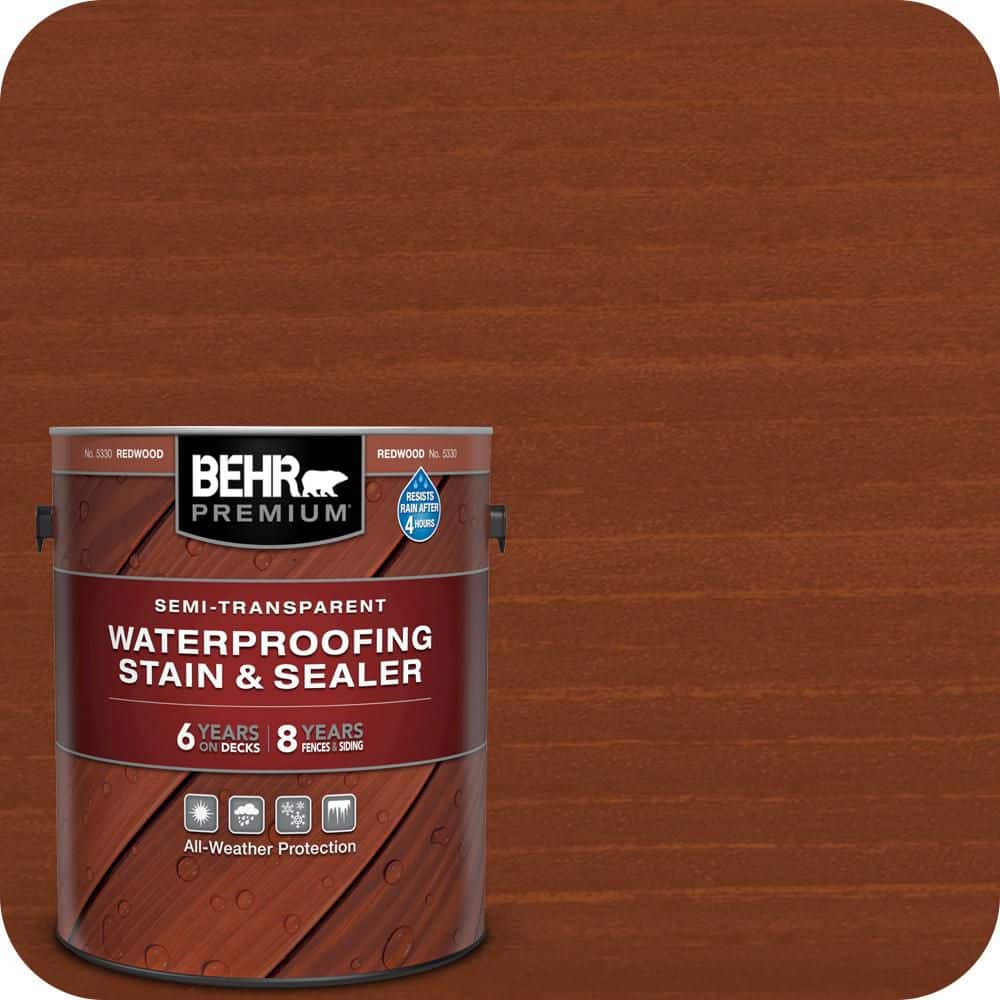 BEHR PREMIUM #ST-330 Redwood Semi-Transparent Waterproofing Exterior  Wood Stain and Sealer 533001 The Home Depot
