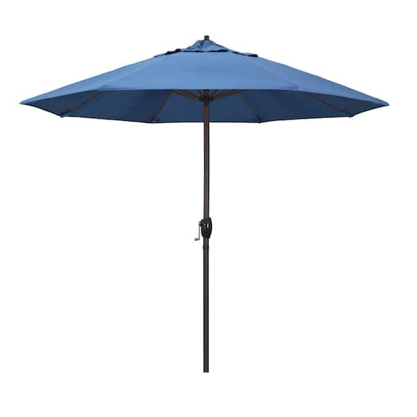 California Umbrella 9 ft. Bronze Aluminum Market Patio Umbrella Auto Tilt Crank Lift in Capri Pacifica