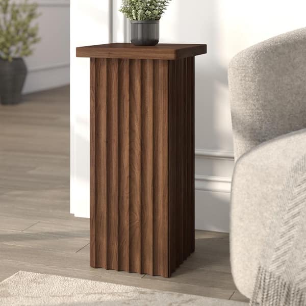 Bourne 10.75 in. Satin Walnut Square MDF Top End Table