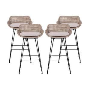 Verano Mixed Brown Wicker Outdoor Bar Stool with Beige Cushion (4-Pack)