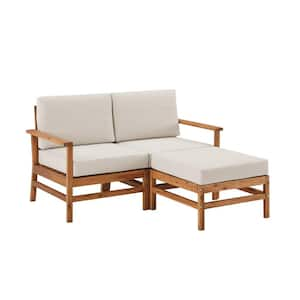 Brown 3-Piece Acacia Modern Patio Sectional Seating Conversation Set with Bisque Cushions