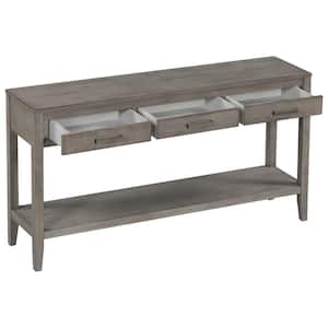 59.1 in. W x 13.4 in. D x 31.7 in. H Gray Linen Cabinet with 3-Drawer Console Table and 1 Shelf for Hallway
