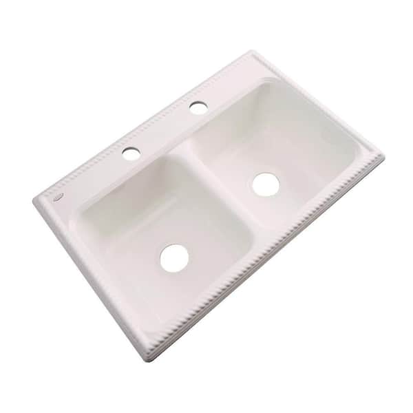 Thermocast Seabrook Drop-In Acrylic 33 in. 2-Hole Double Bowl Kitchen Sink in Bone