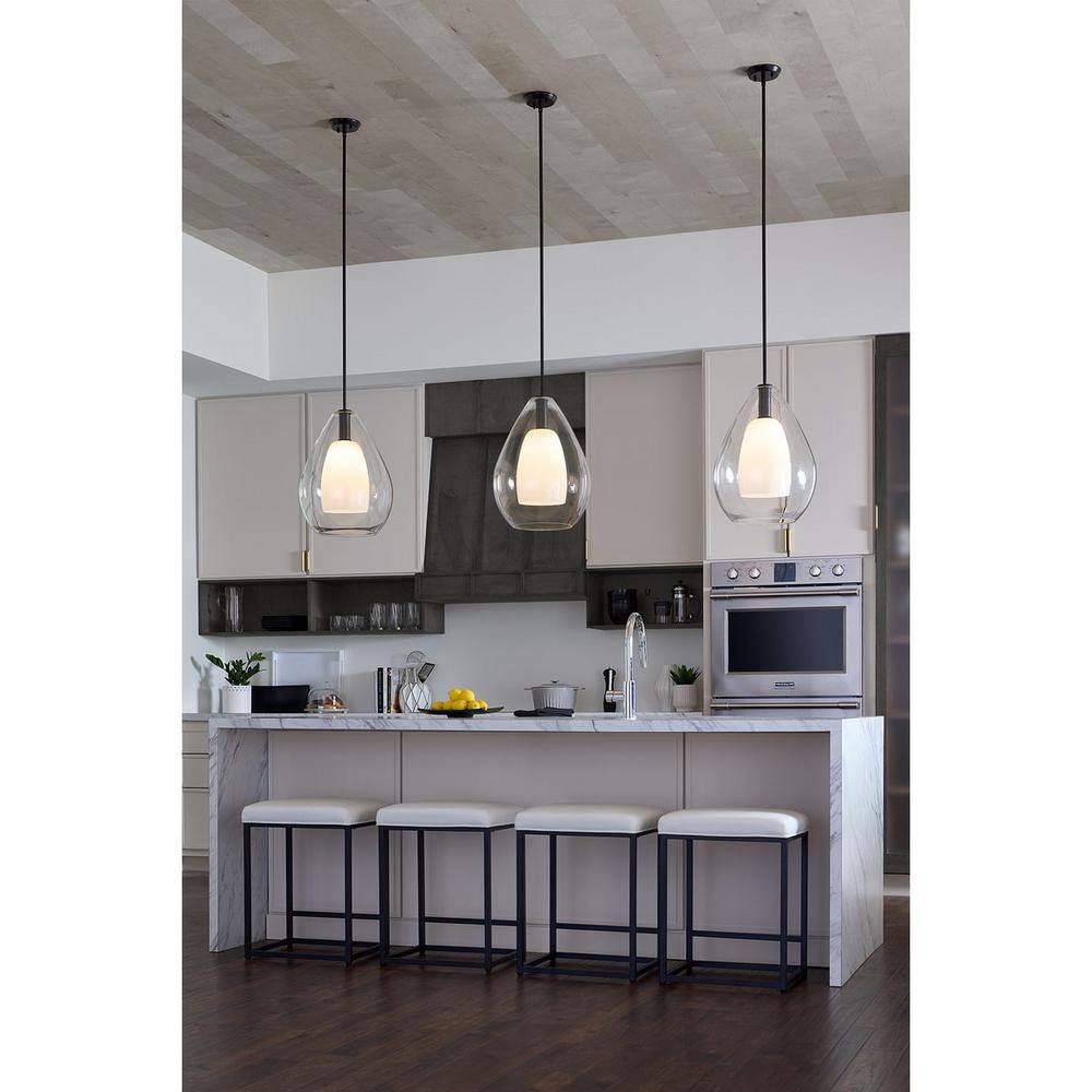 Matte Black 21" Pendant with Clear and Opal Glass Shade