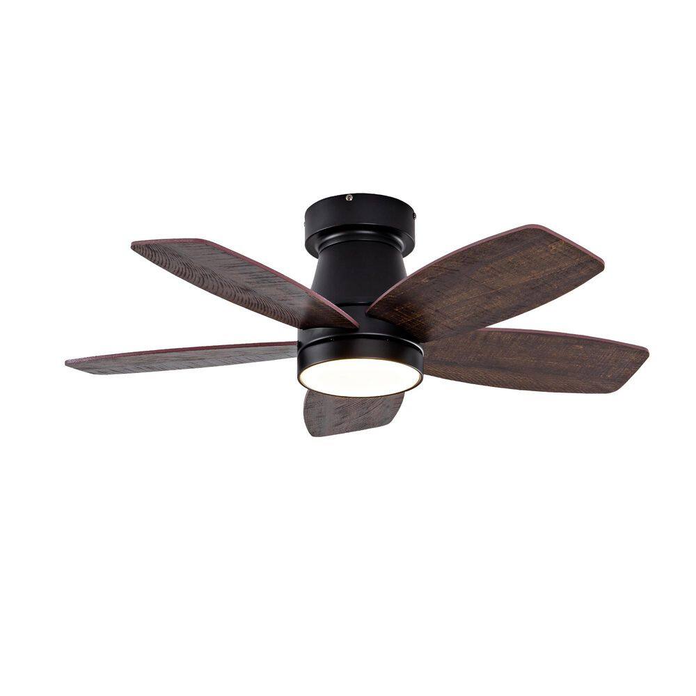 32 in. Indoor Black Flush Mount Standard Ceiling Fan with Light and Remote Control, Wood Blades, Noiseless DC Motor price history on PriceWatchPro