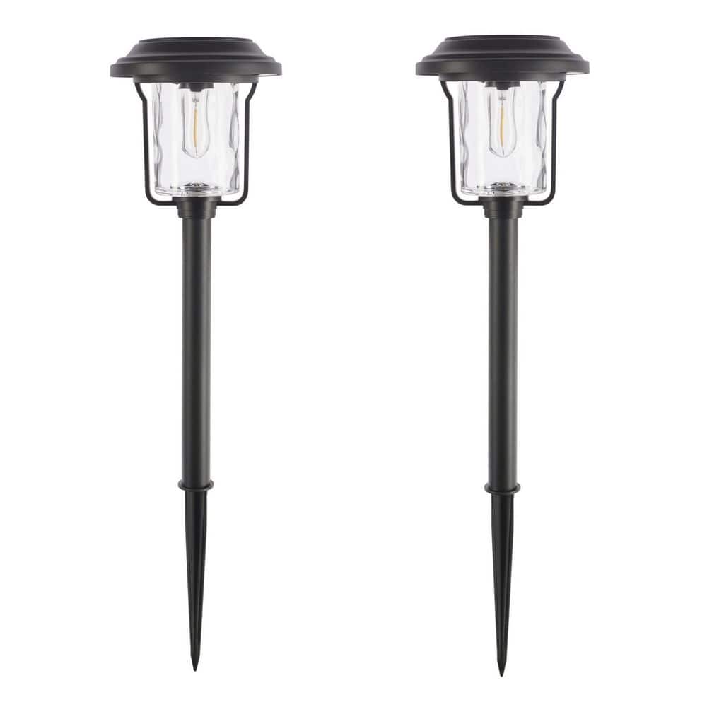Hampton Bay Laurelview 14 Lumen Black LED Weather Resistant Outdoor Solar Path Light with Glass Lens (2-Pack)