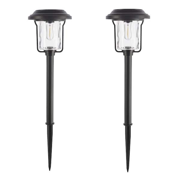 Hampton Bay Laurelview 14 Lumen Black LED Weather Resistant Outdoor Solar Path Light with Glass Lens (2-Pack)