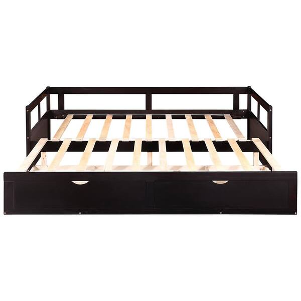 Eer Espresso Twin To King Wooden, Twin Trundle Bed Converts To King