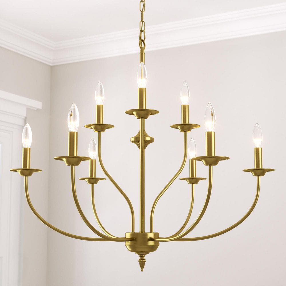 9-Light 31 in. Brass Iron Traditional Candle Dimmable Chandeliers Dining Kitchen Ceiling Lights Foyer Bedroom Lighting price history on PriceWatchPro