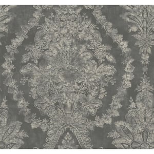 Ronald Redding Grey Charleston Damask Paper Unpasted Matte Wallpaper (27 in. x 27 ft.)