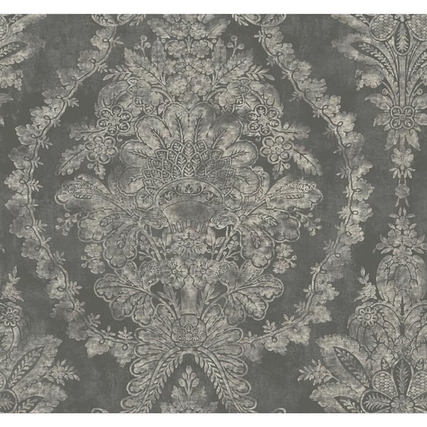 York Wallcoverings Ronald Redding Grey Charleston Damask Paper Unpasted Matte Wallpaper (27 in. x 27 ft.)
