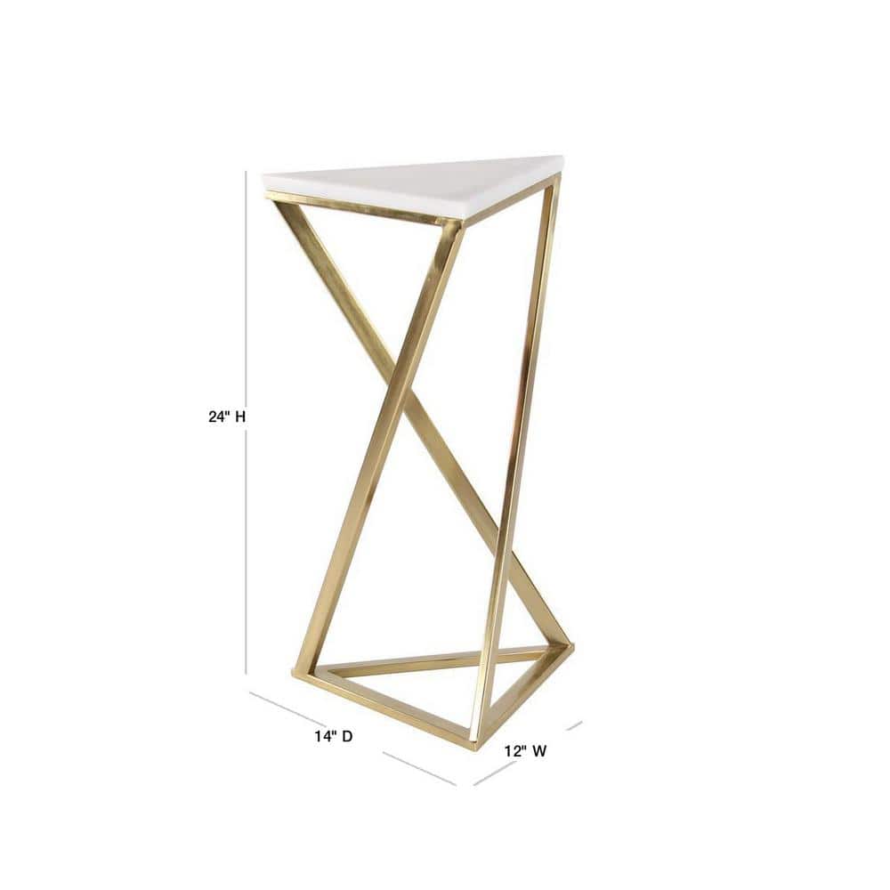 Gold Solid Triangle Stone and Metal Accent Tables 14"W x 24"H Set of 2